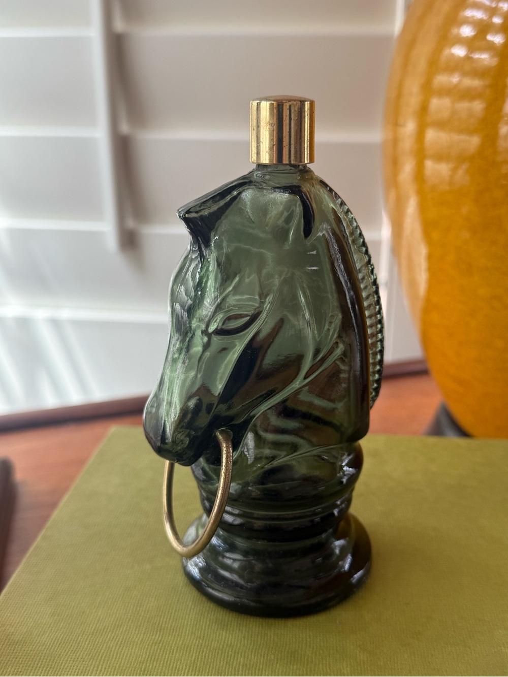 Vintage Avon Horse Head Green Glass Wild Country 6" Tall Empty Cologne Bottle